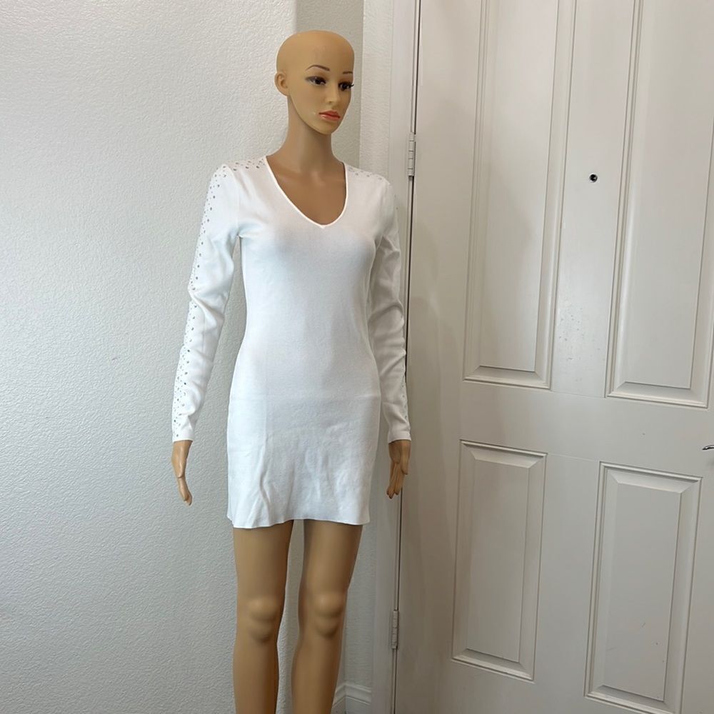 INC International Concepts Dress Ribbed Knit Sweater Sz Small White Diamond Stud